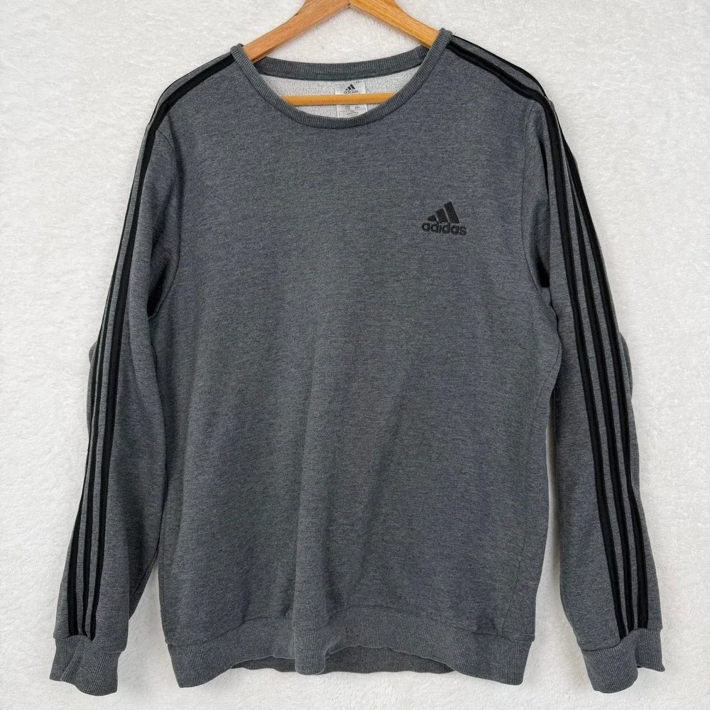 Adidas Essentials 3-Stripes‎ Crewneck Sweatshirt Mens Large Grey Fleece Pullover